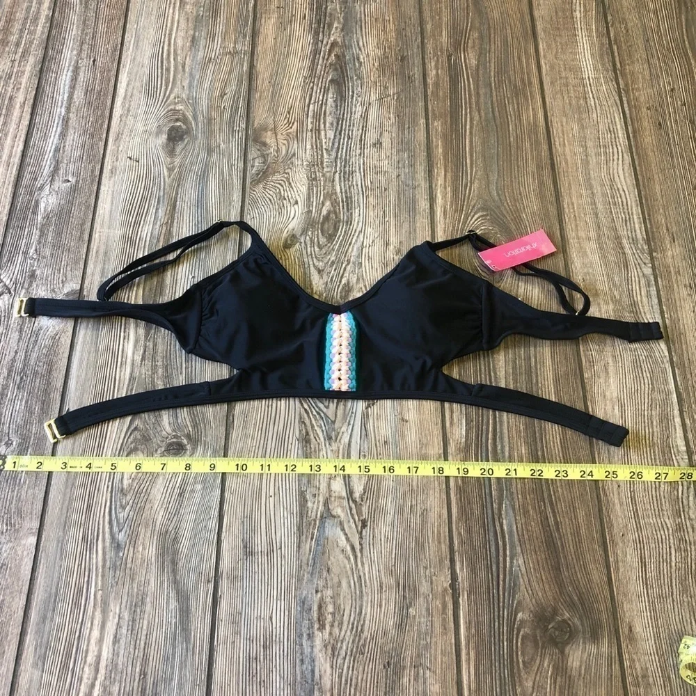 XHILARATION Black Colorful Weave Design Bikini Top